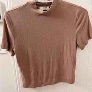 Babaton Cropped Women's Tan Short Sleeve Top